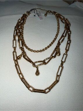 WHBM 3 in 1 layered Gold-Tone Link Necklace with Teardrop Charms NWT